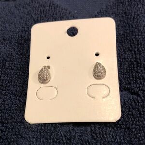 Silver Teardrop Pave Stud Earrings